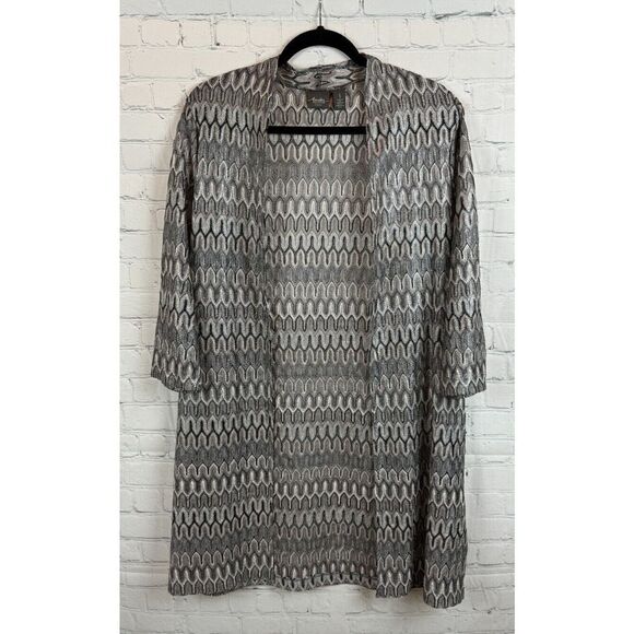 CHICO'S TRAVELERS gray silver semi-sheer knit open front cardigan sweater M NWOT - Picture 1 of 7